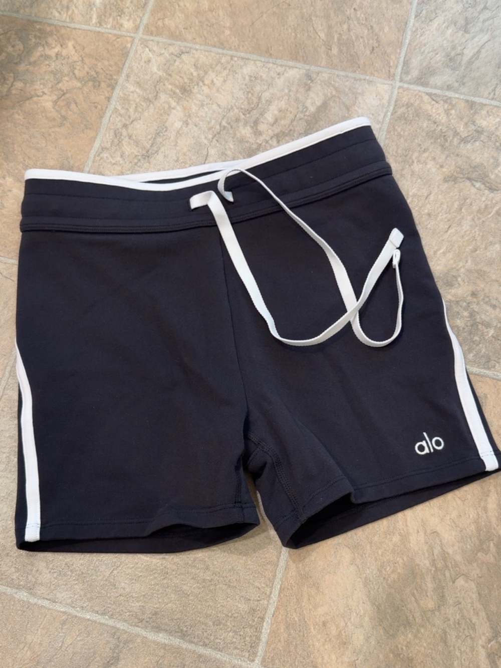 ALO Yoga Black Bike Shorts with White Trim